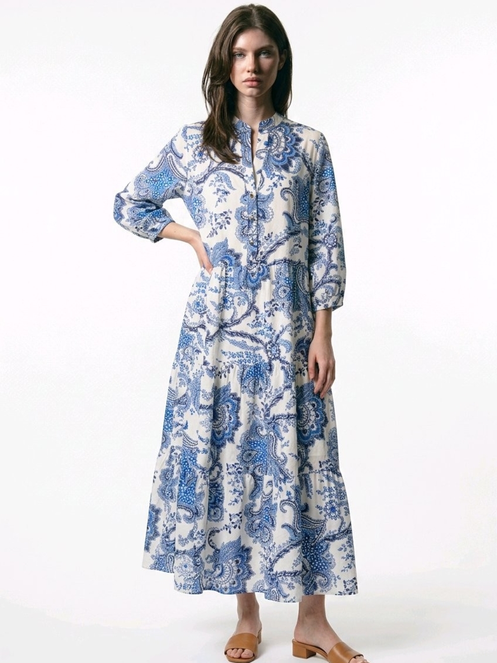 H&M White & Blue Paisley Maxi Dress